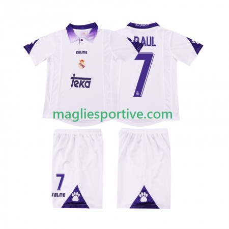 Completo Calcio Real Madrid RAUL 7 Retro Bambino Divisa Prima 1997 1998